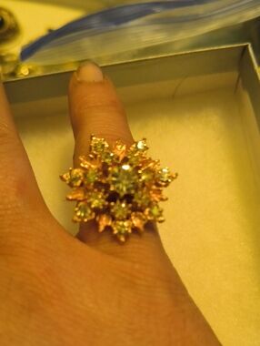 Gold Floral Cluster Ring with Green Stones - Women Jewelry